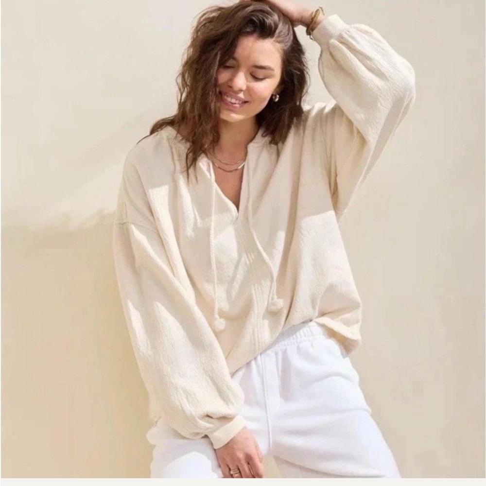 Aerie Easy Street Oversized Sweatshirt Size  XS Peasant Boho Natural Like new